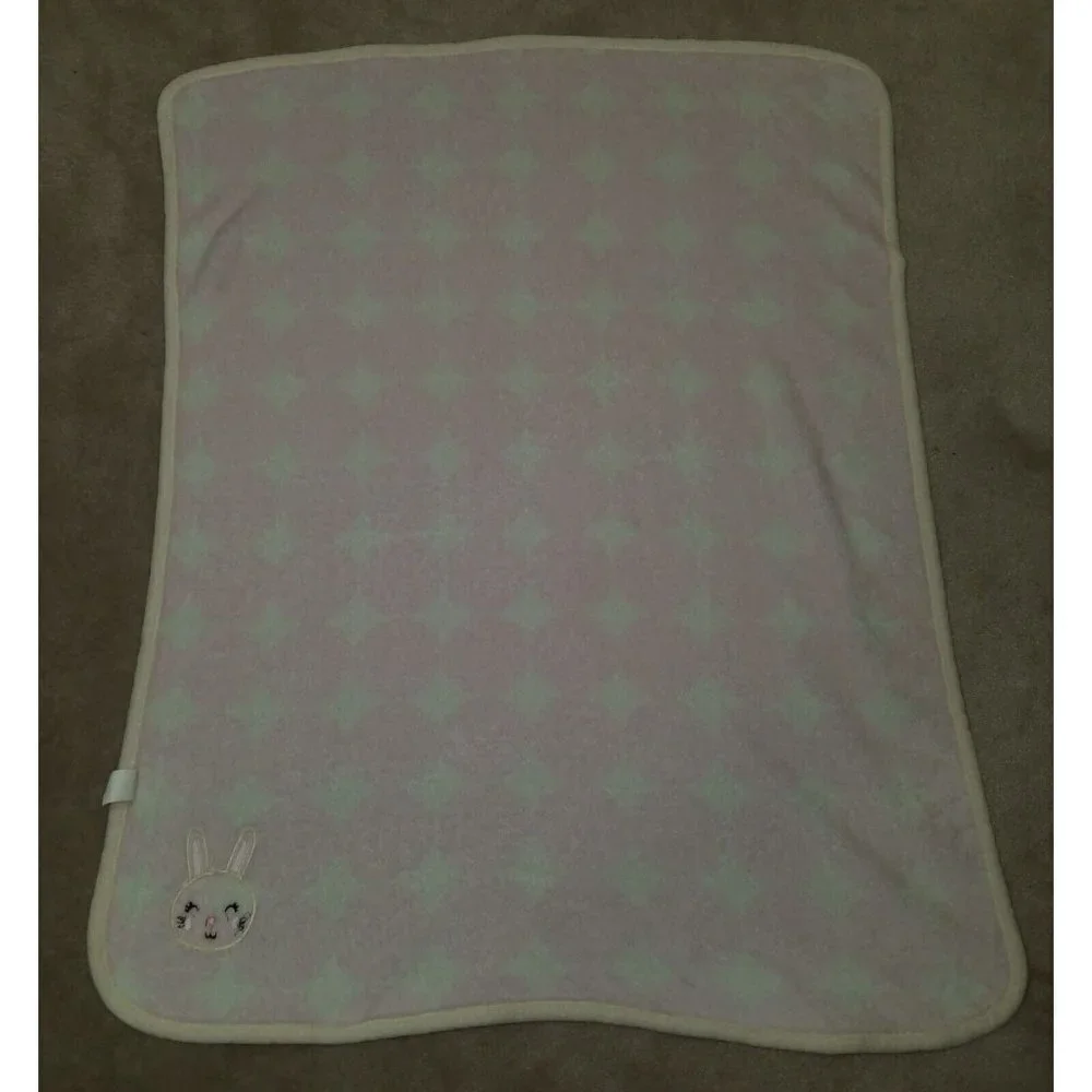 Forever Baby Pink White Bunny Rabbit Blanket Soft Fleece Lovey Girl Polka Dot